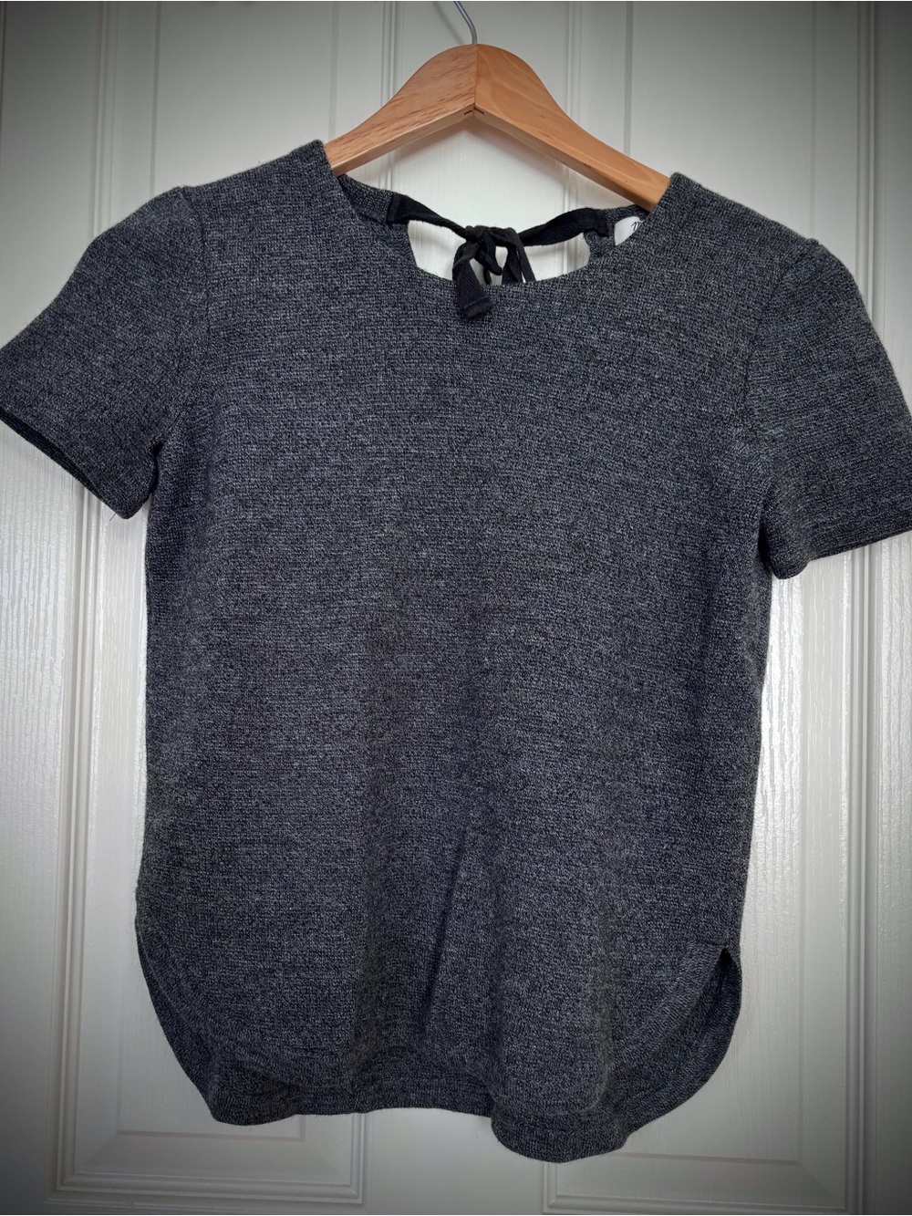 Madewell Structured Tie-Back Sweater Top Heather Charcoal Short Sleeve Size SX